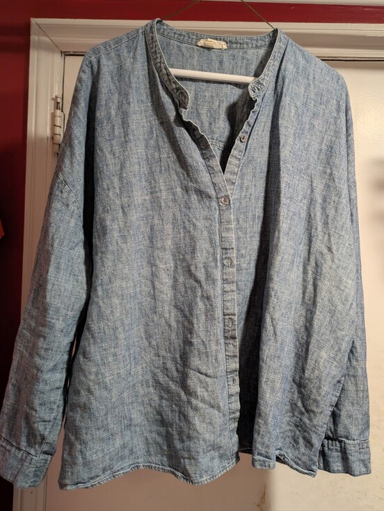 Eileen Fisher Tops - Eileen Fisher Blue Chambray Hemp Organic Cotton Popover Shirt XL